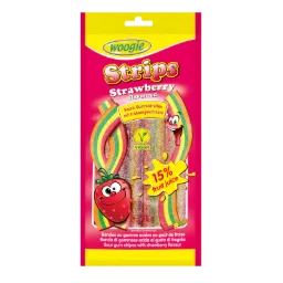 Woogie Strawberry flavoured candy with sour sugar coating 18x80g