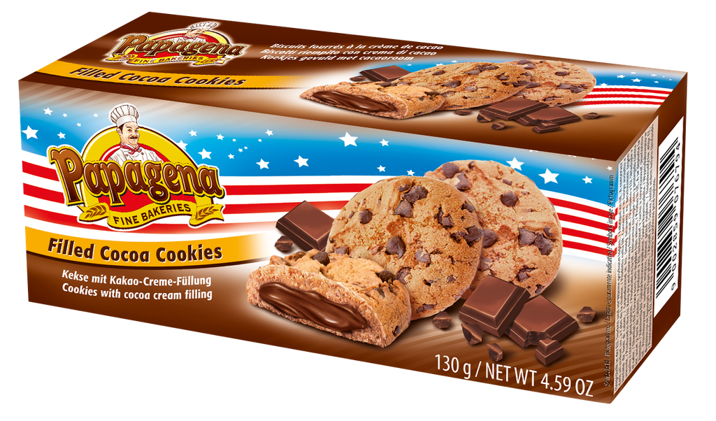 Choco Chip Cookies with chocolate cream filling 18x130g