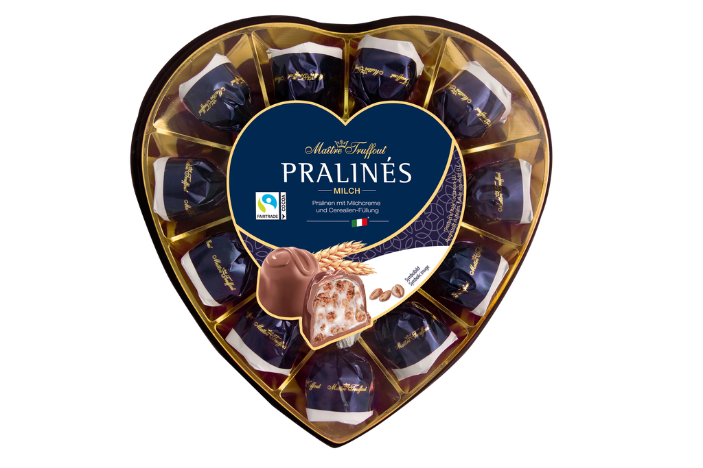 Pralines milk chocolate milk cream & cereals heart 165g