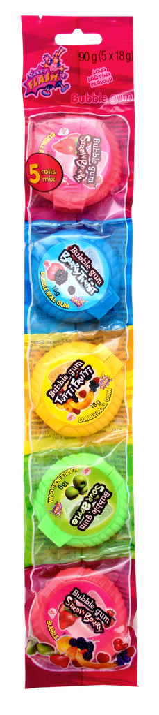 Bubble gum rolls 5 flavours (5x18g) 24x90g
