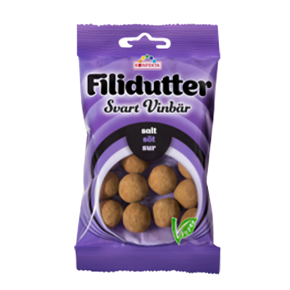 FILIDUTTER SVART VINBÄR PÅSE 20x65G